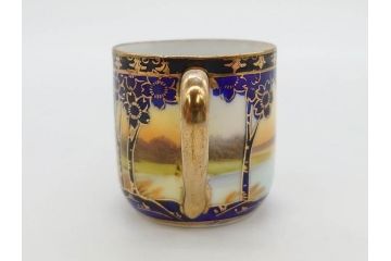 明治〜大正期　オールドノリタケ　NORITAKE　ラスター彩　金彩　金盛　花　手仕事の美しさが凝縮されたカップ&ソーサー4客セット(マルキ印、フラワー、オレンジ、風景、ハンドペイント、C&S、洋食器)(R-083296)