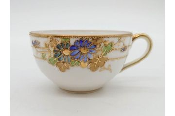 明治〜大正期　オールドノリタケ　NORITAKE　ラスター彩　金彩　金盛　花　手仕事の美しさが凝縮されたカップ&ソーサー4客セット(マルキ印、フラワー、オレンジ、風景、ハンドペイント、C&S、洋食器)(R-083296)