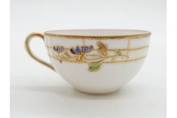 明治〜大正期　オールドノリタケ　NORITAKE　ラスター彩　金彩　金盛　花　手仕事の美しさが凝縮されたカップ&ソーサー4客セット(マルキ印、フラワー、オレンジ、風景、ハンドペイント、C&S、洋食器)(R-083296)