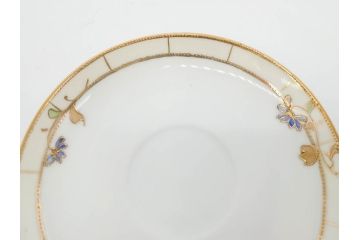 明治〜大正期　オールドノリタケ　NORITAKE　ラスター彩　金彩　金盛　花　手仕事の美しさが凝縮されたカップ&ソーサー4客セット(マルキ印、フラワー、オレンジ、風景、ハンドペイント、C&S、洋食器)(R-083296)
