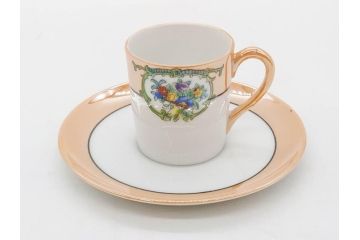 明治〜大正期　オールドノリタケ　NORITAKE　ラスター彩　金彩　金盛　花　手仕事の美しさが凝縮されたカップ&ソーサー4客セット(マルキ印、フラワー、オレンジ、風景、ハンドペイント、C&S、洋食器)(R-083296)
