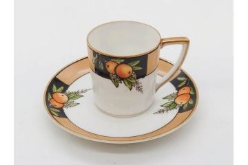 明治〜大正期　オールドノリタケ　NORITAKE　ラスター彩　金彩　金盛　花　手仕事の美しさが凝縮されたカップ&ソーサー4客セット(マルキ印、フラワー、オレンジ、風景、ハンドペイント、C&S、洋食器)(R-083296)