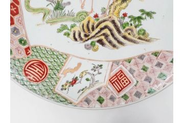江戸期　古伊万里　色絵　染付　金彩　鶴松図　約46cm　1尺5寸　緻密な絵付けに匠の美技を感じる大皿(山、風景、吉祥文様、和皿、和食器、尺皿、一尺五寸)(R-083297)