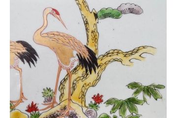 江戸期　古伊万里　色絵　染付　金彩　鶴松図　約46cm　1尺5寸　緻密な絵付けに匠の美技を感じる大皿(山、風景、吉祥文様、和皿、和食器、尺皿、一尺五寸)(R-083297)