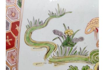 江戸期　古伊万里　色絵　染付　金彩　鶴松図　約46cm　1尺5寸　緻密な絵付けに匠の美技を感じる大皿(山、風景、吉祥文様、和皿、和食器、尺皿、一尺五寸)(R-083297)