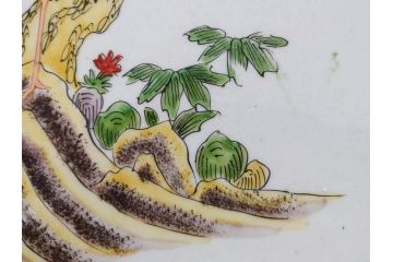 江戸期　古伊万里　色絵　染付　金彩　鶴松図　約46cm　1尺5寸　緻密な絵付けに匠の美技を感じる大皿(山、風景、吉祥文様、和皿、和食器、尺皿、一尺五寸)(R-083297)