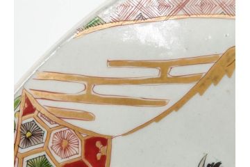 江戸期　古伊万里　色絵　染付　金彩　鶴松図　約46cm　1尺5寸　緻密な絵付けに匠の美技を感じる大皿(山、風景、吉祥文様、和皿、和食器、尺皿、一尺五寸)(R-083297)