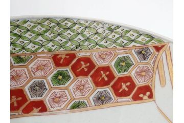 江戸期　古伊万里　色絵　染付　金彩　鶴松図　約46cm　1尺5寸　緻密な絵付けに匠の美技を感じる大皿(山、風景、吉祥文様、和皿、和食器、尺皿、一尺五寸)(R-083297)