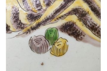 江戸期　古伊万里　色絵　染付　金彩　鶴松図　約46cm　1尺5寸　緻密な絵付けに匠の美技を感じる大皿(山、風景、吉祥文様、和皿、和食器、尺皿、一尺五寸)(R-083297)