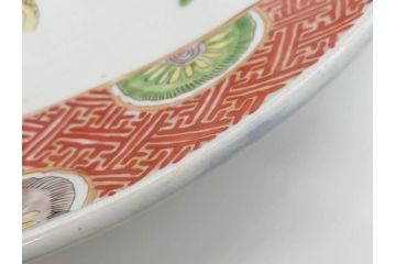 江戸期　古伊万里　色絵　染付　金彩　鶴松図　約46cm　1尺5寸　緻密な絵付けに匠の美技を感じる大皿(山、風景、吉祥文様、和皿、和食器、尺皿、一尺五寸)(R-083297)