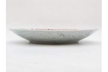 江戸期　古伊万里　色絵　染付　金彩　鶴松図　約46cm　1尺5寸　緻密な絵付けに匠の美技を感じる大皿(山、風景、吉祥文様、和皿、和食器、尺皿、一尺五寸)(R-083297)