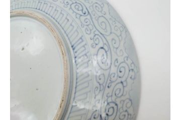 江戸期　古伊万里　色絵　染付　金彩　鶴松図　約46cm　1尺5寸　緻密な絵付けに匠の美技を感じる大皿(山、風景、吉祥文様、和皿、和食器、尺皿、一尺五寸)(R-083297)