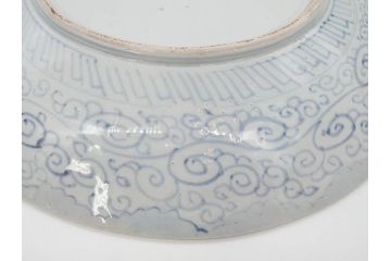 江戸期　古伊万里　色絵　染付　金彩　鶴松図　約46cm　1尺5寸　緻密な絵付けに匠の美技を感じる大皿(山、風景、吉祥文様、和皿、和食器、尺皿、一尺五寸)(R-083297)