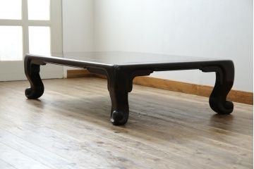 中古　美品!!　井上昇山作　格調高い縞黒檀が際立つ座卓(ローテーブル、センターテーブル、リビングテーブル)(定価約75万円)(R-083304)