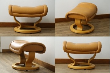 中古　EKORNES(エコーネス)　ロイヤルシリーズ　本革(レザー)　極上のくつろぎの時間を演出するストレスレスチェア+オットマンのセット　定価約46万円　(R-083308)