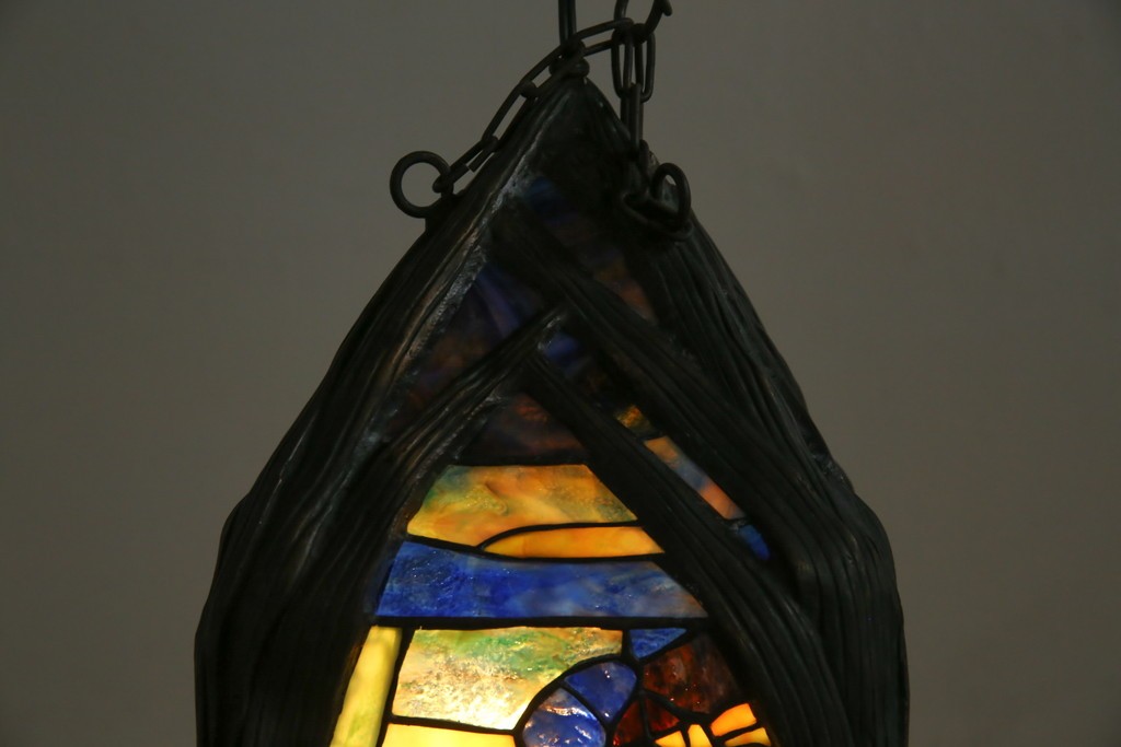 ヴィンテージ照明　アメリカ　激レア!!　希少モデル　Tiffany & Co. Style Studio(ティファニー スタイル スタジオ)　アイリス　ランタン　ステンドグラス照明　(R-083314)