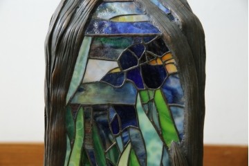 ヴィンテージ照明　アメリカ　激レア!!　希少モデル　Tiffany & Co. Style Studio(ティファニー スタイル スタジオ)　アイリス　ランタン　ステンドグラス照明　(R-083314)