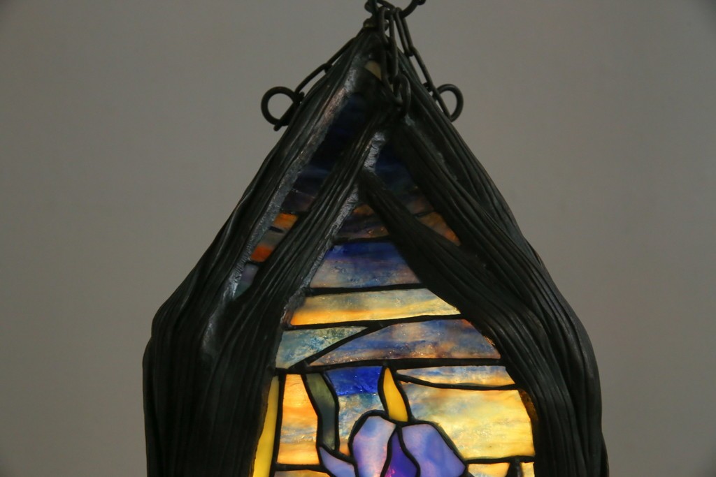 ヴィンテージ照明　アメリカ　激レア!!　希少モデル　Tiffany & Co. Style Studio(ティファニー スタイル スタジオ)　アイリス　ランタン　ステンドグラス照明　(R-083314)