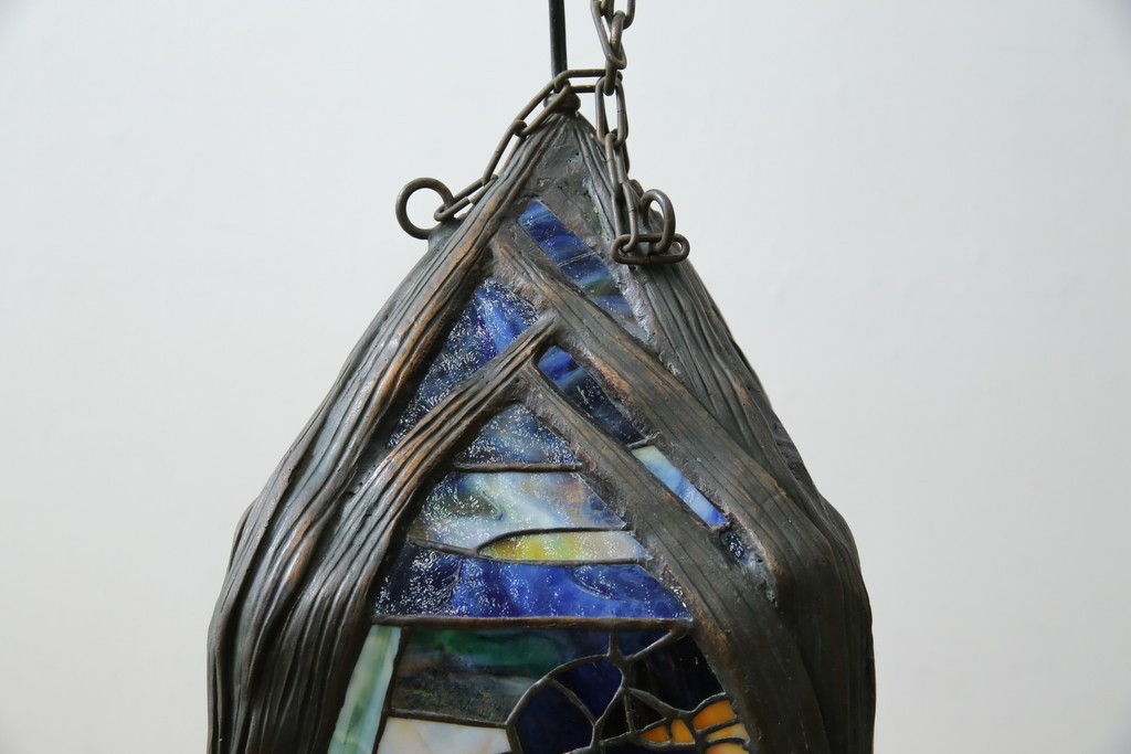 ヴィンテージ照明　アメリカ　激レア!!　希少モデル　Tiffany & Co. Style Studio(ティファニー スタイル スタジオ)　アイリス　ランタン　ステンドグラス照明　(R-083314)