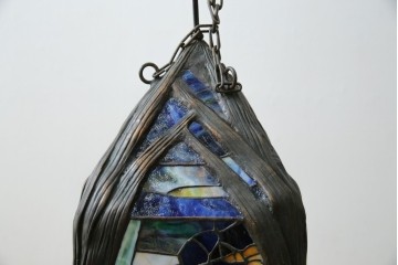 ヴィンテージ照明　アメリカ　激レア!!　希少モデル　Tiffany & Co. Style Studio(ティファニー スタイル スタジオ)　アイリス　ランタン　ステンドグラス照明　(R-083314)