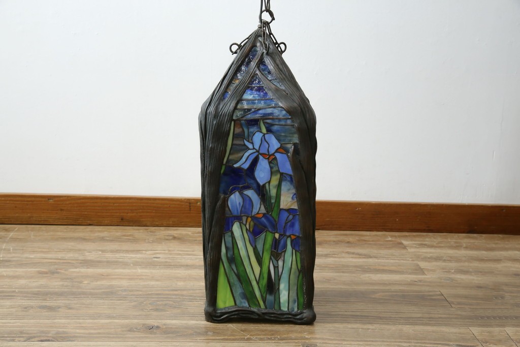 ヴィンテージ照明　アメリカ　激レア!!　希少モデル　Tiffany & Co. Style Studio(ティファニー スタイル スタジオ)　アイリス　ランタン　ステンドグラス照明　(R-083314)