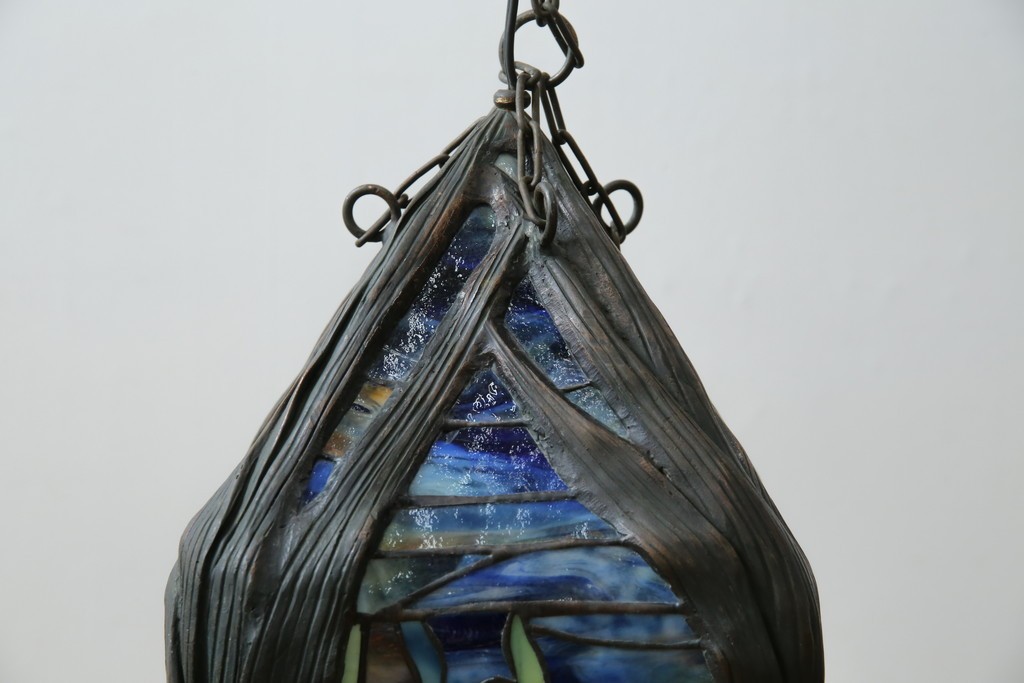 ヴィンテージ照明　アメリカ　激レア!!　希少モデル　Tiffany & Co. Style Studio(ティファニー スタイル スタジオ)　アイリス　ランタン　ステンドグラス照明　(R-083314)