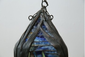 ヴィンテージ照明　アメリカ　激レア!!　希少モデル　Tiffany & Co. Style Studio(ティファニー スタイル スタジオ)　アイリス　ランタン　ステンドグラス照明　(R-083314)