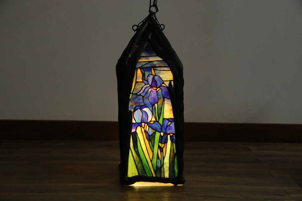 ヴィンテージ照明　アメリカ　激レア!!　希少モデル　Tiffany & Co. Style Studio(ティファニー スタイル スタジオ)　アイリス　ランタン　ステンドグラス照明　(R-083314)