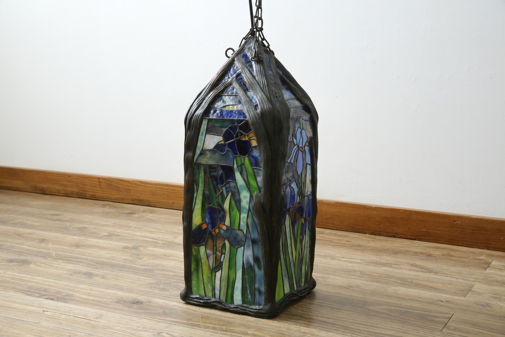 ヴィンテージ照明　アメリカ　激レア!!　希少モデル　Tiffany & Co. Style Studio(ティファニー スタイル スタジオ)　アイリス　ランタン　ステンドグラス照明　(R-083314)
