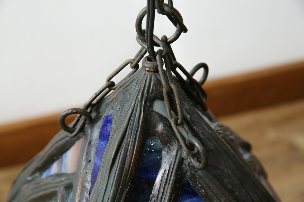 ヴィンテージ照明　アメリカ　激レア!!　希少モデル　Tiffany & Co. Style Studio(ティファニー スタイル スタジオ)　アイリス　ランタン　ステンドグラス照明　(R-083314)