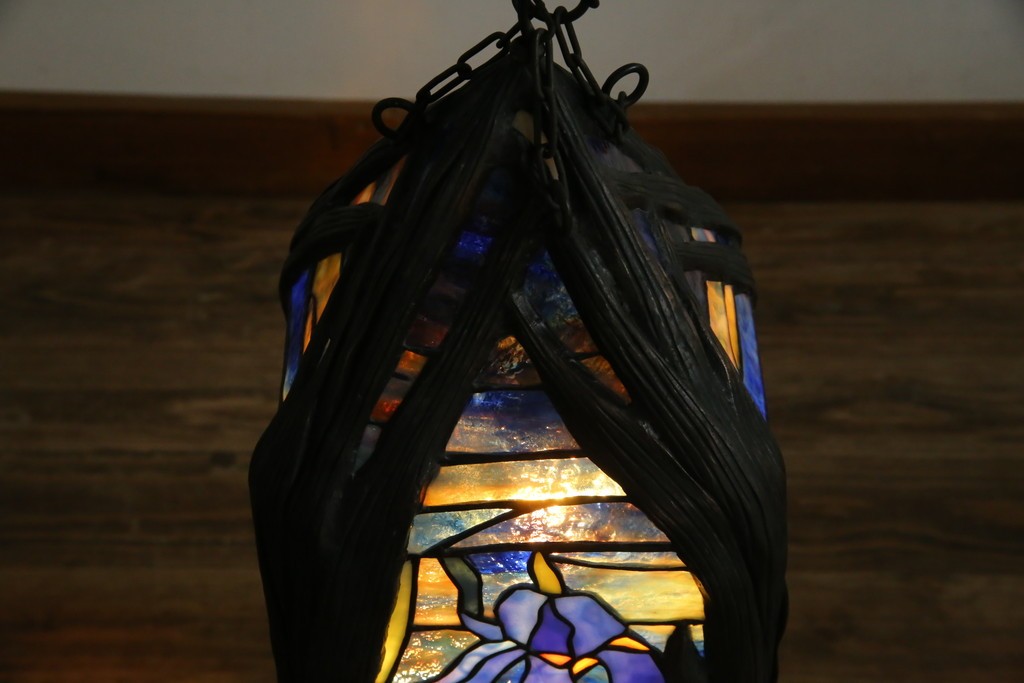 ヴィンテージ照明　アメリカ　激レア!!　希少モデル　Tiffany & Co. Style Studio(ティファニー スタイル スタジオ)　アイリス　ランタン　ステンドグラス照明　(R-083314)