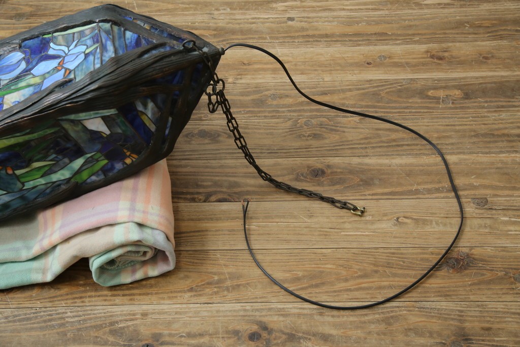 ヴィンテージ照明　アメリカ　激レア!!　希少モデル　Tiffany & Co. Style Studio(ティファニー スタイル スタジオ)　アイリス　ランタン　ステンドグラス照明　(R-083314)