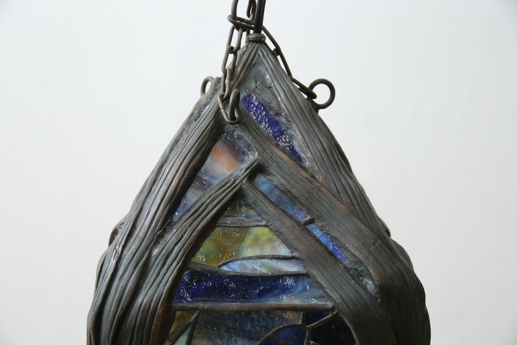 ヴィンテージ照明　アメリカ　激レア!!　希少モデル　Tiffany & Co. Style Studio(ティファニー スタイル スタジオ)　アイリス　ランタン　ステンドグラス照明　(R-083314)