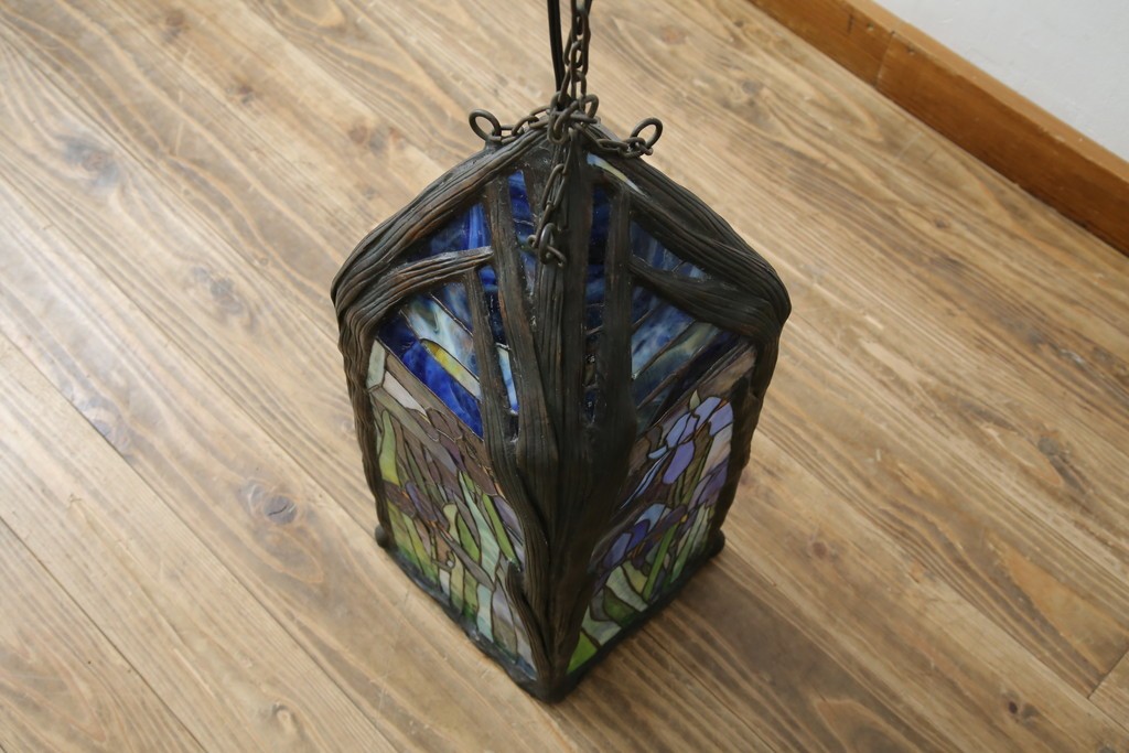 ヴィンテージ照明　アメリカ　激レア!!　希少モデル　Tiffany & Co. Style Studio(ティファニー スタイル スタジオ)　アイリス　ランタン　ステンドグラス照明　(R-083314)