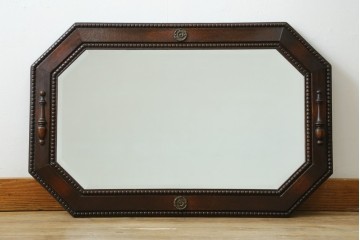 イギリスアンティーク　美品　オーク材　クラシカルな佇まいのウォールミラー　(R-083315)