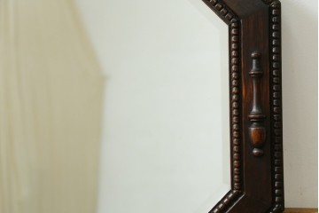 イギリスアンティーク　美品　オーク材　クラシカルな佇まいのウォールミラー　(R-083315)