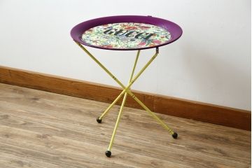 中古　超美品!!　GUCCI(グッチ)　Flora(フローラ)プリント　インテリアに映えるフォールディングメタルトレイ(サイドテーブル、花台、飾り台)(定価約25万7千円)(R-083321)