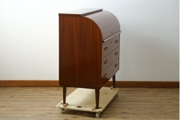 北欧ビンテージ　美品!!　スウェーデン製　チーク材　パーケットリー模様が映えるシリンダートップのライティングビューロー　(R-083324)