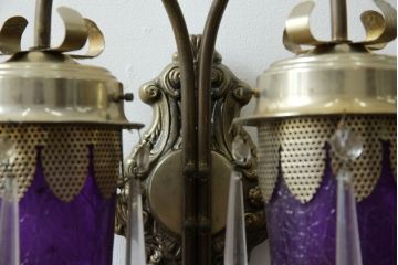 アンティーク照明　紫のクラックガラスが魅せるエキゾチックウォールランプ(ウォールライト、壁掛け照明、壁付け照明)(R-083326)
