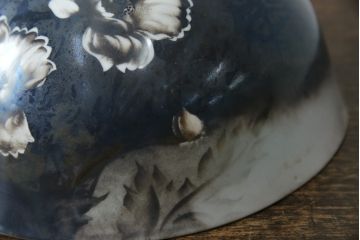 和製アンティーク　オールドノリタケ(則武、日本陶器、Noritake)　希少デザイン　手書き風の花模様と落ち着いた色合いが魅力の照明カバー(シェード、電笠、ペンダントライト、吊り下げ照明、天井照明)(R-083329)