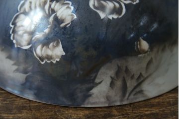 和製アンティーク　オールドノリタケ(則武、日本陶器、Noritake)　希少デザイン　手書き風の花模様と落ち着いた色合いが魅力の照明カバー(シェード、電笠、ペンダントライト、吊り下げ照明、天井照明)(R-083329)