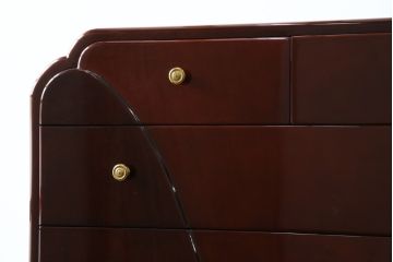 中古　美品　最高級　家具の宝石　キットファニチュア(KIT FURNITURE)　北谷家具　イタリアンデザイン　艶やかな木肌と美しい曲線デザインが魅力!!上品な取っ手が高級感を演出するチェスト(洋服タンス、サイドチェスト、衣装箪笥、整理箪笥、収納箪笥、引き出し)(定価約75万円)(R-083344)