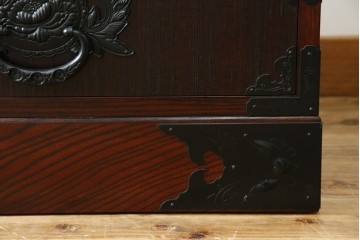 中古　美品!!　希少　仙台箪笥　特注モデル!!　和の空間を格上げする布目塗り仕上げのローチェスト　定価約80万円相当　(R-083345)