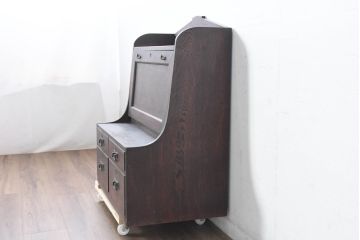 和製アンティーク　ロータイプ　歴史を感じる風合いを大切にしながらも現代のライフスタイルにも活用できる古い栓材のライティングビューロー(簿記机、ワークデスク、在宅用、在宅ワーク用、サイドチェスト、引き出し)(R-083369)