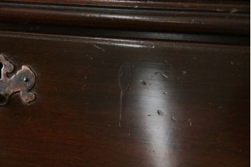アメリカビンテージ　老舗工房　Jasper Cabinet(ジャスパーキャビネット)社　クラッシックデザインの小振りなビューローブックケース(ライディングビューロー、ライティングデスク、机、ワークデスク、本箱、本棚、飾り棚、収納棚、戸棚、引き出し、在宅用、在宅ワーク用、簿記机、ヴィンテージ)(R-083374)