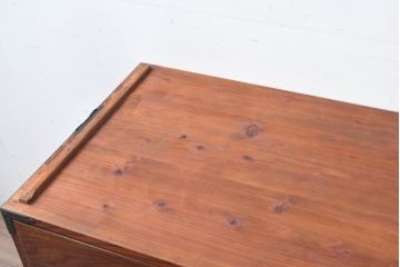 和製アンティーク　美品!!　前面欅(ケヤキ)材　漆塗り　重厚な手打ち金具と美しい杢目が魅力的な作りの良いローボード(テレビ台、テレビボード、和タンス、収納たんす、引き出し、ローチェスト、衣装箪笥)(R-083378)