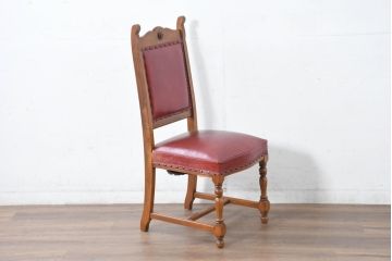 中古　横浜クラシック家具　ダニエル(daniel)　ミッシェル(Michel)サイドチェア　A-504　本革(レザー)　格式ある佇まいが置くだけで絵になるダイニングチェア(ろくろ脚、椅子、イス)(R-083391)