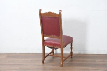 中古　横浜クラシック家具　ダニエル(daniel)　ミッシェル(Michel)サイドチェア　A-504　本革(レザー)　格式ある佇まいが置くだけで絵になるダイニングチェア(ろくろ脚、椅子、イス)(R-083391)