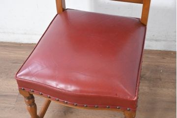 中古　横浜クラシック家具　ダニエル(daniel)　ミッシェル(Michel)サイドチェア　A-504　本革(レザー)　格式ある佇まいが置くだけで絵になるダイニングチェア(ろくろ脚、椅子、イス)(R-083391)