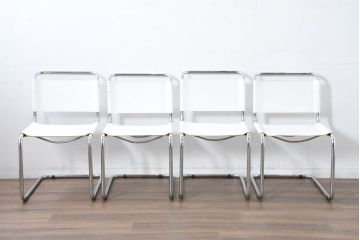 中古　美品　高級リプロダクト品　スティールライン(steelline)社製　マルト・スタムデザイン　S33　モダンで無駄のないフォルムが魅力のカンティレバーチェア4脚セット(本革チェア、ダイニングチェア、アームレスチェア、椅子、イス、バラ売り可能)(定価4脚で約42万円)(R-083393)